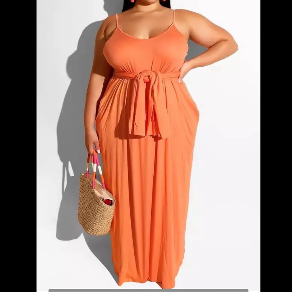 Georgia Peach Maxi Dress with Pockets 🍑